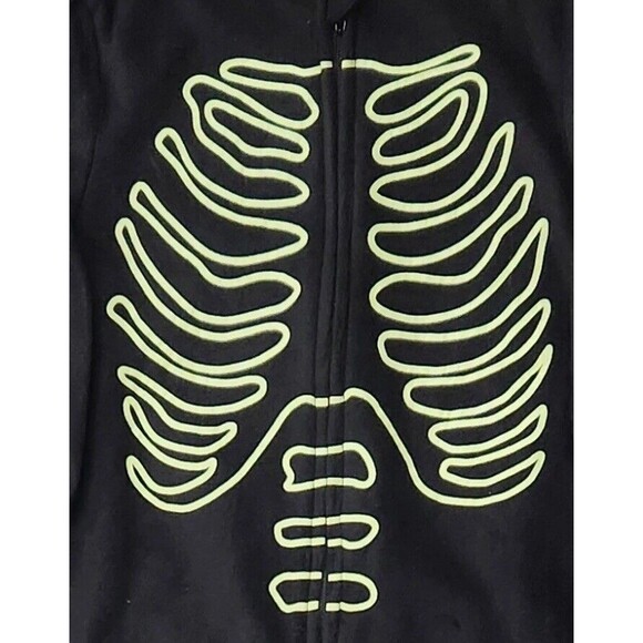 2 Toddler Skeleton Halloween Sleeper With Hat Glow In The Dark Bones - Picture 2 of 7